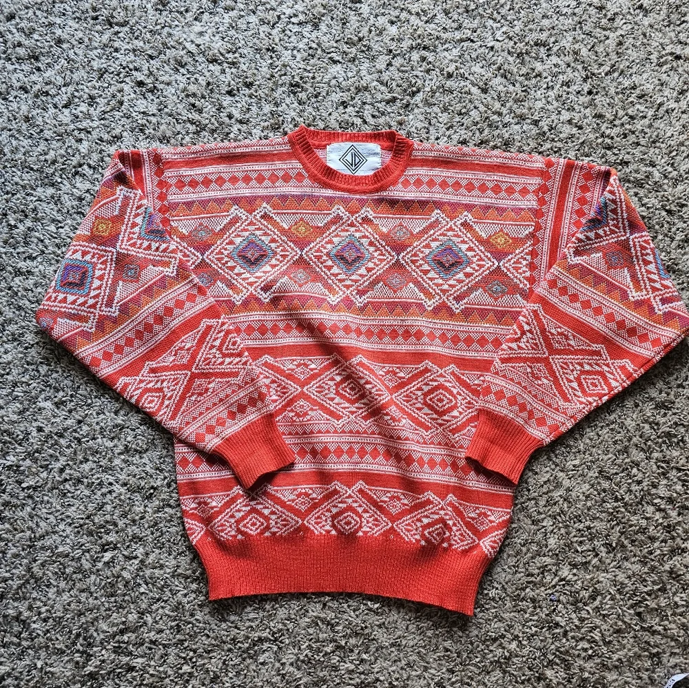 VTG SUN VALLEY WOMENS SKI AZTEC SWEATER NORDIC‎ FISHERMAN CORE WOOL SZ M-L